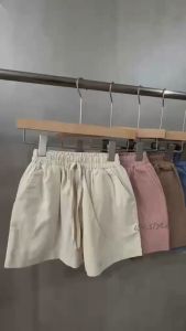 SHE02 กางเกงขาสั้นผู้หญิงผ้าลินินเอวยืดรอบ สีพื้น พาสเทล เชือกหลอก งานฟรีไซส์ ใส่ง่าย