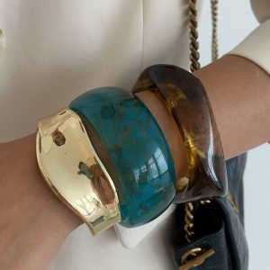 Salircon 3 Styles Exaggerated Resin Wide Bangles Set Women Vintage Gold Color Geometric Heavy Metal Cuff Spring Bracelet Jewelry