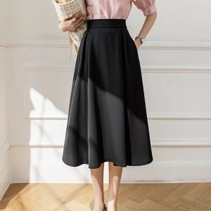 Summer Pleated A-line Mid Length Suit Style Skirt