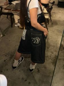 Plus Size American Retro Embroider Denim Shorts Summer Loose Wide Leg Hiphop Hip Hop Straight-Leg Pants Half Length Middle Pants