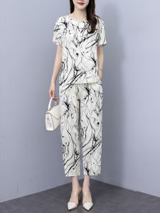 Bộ Đồ Ngủ Cotton Lụa Tay Ngắn Rộng Rãi Cổ Tròn Thoải Mái Cho Phụ Nữ Trung Niên Mặc Ở Nhà Mùa Hè