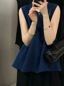 YUFUQING | Elegant Blue Sleeveless Vest Womens Summer New Style Korean Casual Slimming Top High Waist Loose Fit Long Polyester Fiber