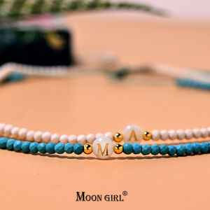 Faceted Stone Initial Choker Gold Color Stainless Steel Letter Pendant Necklace for Women Fashion Jewelry MOON GIRL Design