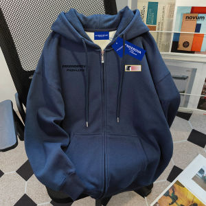American Design Hat Sweatshirt Women Spring Autumn Popular Oversize Apricot Couple Zipper Open Cardigan Coat Hooded Jacket