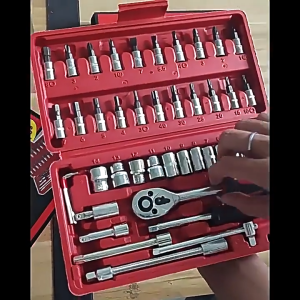46PCS Ratchet Socket Wrench Set 1/4" Drive Tool Kit Screwdriver Bits Car Motorcycle Repair Tools