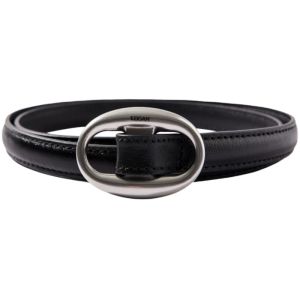 KEIGAN Minimalist Oval Metal Buckle Top Layer Cowhide Leather Belt Embossed Pattern No Hole Genuine Leather Belt for Women