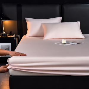1pc Light Pink Fitted Sheet Lyocell Fiber Mattress Cover with 360 Elastic Band Breathable Silky All Season Use Bedding 180*200cm