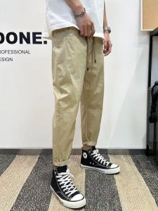 กางเกงลำลองชายเอวยางยืด ทรงสลิมฟิต กางเกงขายาวขากว้าง ทรงเก้าส่วน สไตล์ฤดูใบไม้ผลิและฤดูร้อน สีพื้น เอวกลาง ทรงหลวม ทรงสตรีท