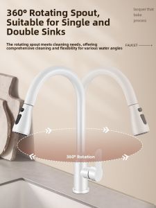 CAJE | White Brass Kitchen Pull-Out Faucet Splash-Proof Wash Basin Cold & Hot Water Combination