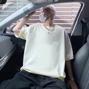 Áo Thun Nam Tay Ngắn Mùa Hè Màu Trắng Rộng Rãi Phong Cách Mỹ Cotton Nguyên Chất Áo Thun Nam Tay Lửng Thường Ngày