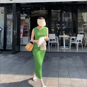 Special price high-end pleated vest dress thin summer new fashion Korean straight tube dress long dress