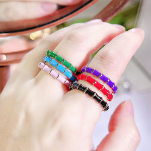 Sequito 1pcs hợp thời trang mạ vàng đồ trang sức đầy màu sắc nhỏ giọt dầu tre khớp Nhẫn hở điều chỉnh được phụ nữ kỳ nghỉ phụ kiện quần áo sr159