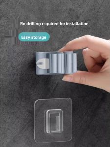 Strong Wall Mounted Mop Holder Kitchen Bathroom Storage Organizer No Drilling Required Heavy Duty Mop Clip And Hook Set