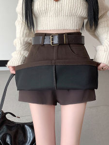 Caramel Woolen Suit Skirt High Waist Thickened Short A-Line Mini Skirt for Women Commute Korean Style Autumn Winter New Arrival