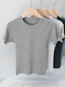 เสื้อยืดคอกลมแขนสั้นทรงสลิมฟิตสำหรับผู้หญิง ผ้าฝ้ายแท้ ยืดหยุ่นได้ดี ทรงยูจิ ทรงเข้ารูป ฤดูร้อน 2024 เสื้อผ้าทำงาน