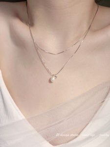 Srrmhyn Double-Layer Pearl Pendant Necklace for Women Twin Classy Stylish Minimalist Elegant Special Interest Light Luxury Clavicle
