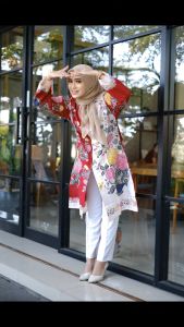 TUNIK Mawardiyah Merah Tunik batik Solo Sragenan Bahan Alusan SOLO / Batik Trendy / Baju kondangan / Seragam Batik / Seragam Kantor / Batik KAntor / DRESS BATIK TERBARU