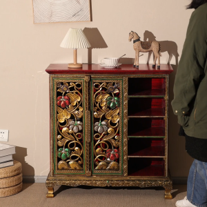 ไทยตู้รองเท้าไม้เนื้อแข็งไทยเอเชียตะวันออกเฉียงใต้สไตล์วินเทจตกแต่งตู้ตะวันออก