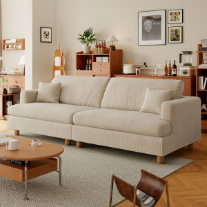 Retro Style Corduroy Sofa Detachable Washable Small Apartment Nordic Minimalist Style Fabric Couch by Little Alley Traveler