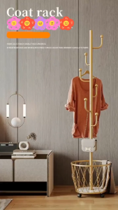 MOD Coat Rack Stand with Wheels Freestanding Clothes Hanger Multi Hook Garment Rack Hat Bag Organizer for Bedroom Entryway Home