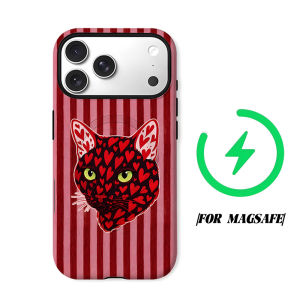 Heart Cat Stripes Phone Case for iPhone 18 17 16 15 14 13 12 11 Air Pro Max Plus Double-layer Cover