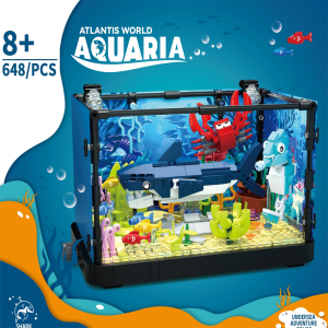 Idea Fish Tank Building Block Set with Light,Aquarium Marine Life Jellyfish And Turtle Ecological Tank Toys For Boys And Girl