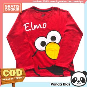 Kaos Anak Laki-Laki Lengan Panjang Motif Elmo Warna Merah 1-10 Tahun Panda Kids