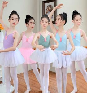 สไตล์เจ้าหญิงเต้นรําชุดสําหรับเด็กผู้หญิงไหล่คู่ สายคล้อง ฝึกบัลเล่ต์ เดรส