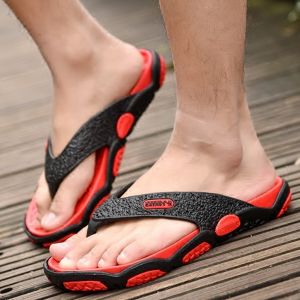 Summer Mens Thong Slippers Casual Massage Anti-Slip Indoor Outdoor Beachwear Breathable Flat Heel Color Block Rubber Sole