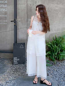 YINLUOYA | ชุดสองชิ้นสไตล์วันหยุดฤดูร้อน ชุดกระโปรงยาวคลุมเข่าแบบบาง คอวี กระโปรงทรงเอ ชุดทำงานสไตล์เกาหลี ชุดทำงานฤดูร้อน