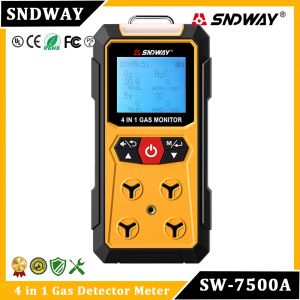 เครื่องตรวจจับก๊าซ SW-7500A SNDWAY 4 In 1 O2ออกซิเจนคาร์บอนมอนอกไซด์ CO เครื่องวิเคราะห์ก๊าซติดไฟได้ H2S เครื่องตรวจรอยรั่วชนิด C ชาร์จโดยตรงจอแสดงผลหน้าจอ LCD ไฟสีแดง