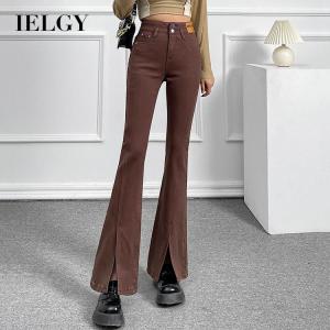 IELGY womens black slit high waist stretch slim fit jeans