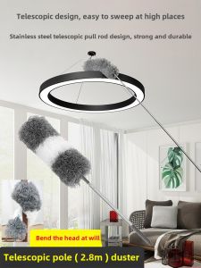 Static Dust Cleaning Feather Duster Extendable Pole Household Tool for Ceiling High Places Gap Cleaning Microfiber Round Head