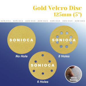 [Ready Stock] Gold Yellow Velcro Sanding Disc Sandpaper Disc 125mm / 5 Inch 5" plain disc 6 holes 8 holes sand disc