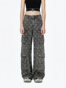 ANN ANDELMAN | Vintage Distressed Wide Leg Overalls Jeans Laser Engraved
