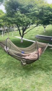 Outdoor Camping Hammock With Mosquito Net Lightweight Hanging Hammocks High Strength Parachute Fabric Hanging Bed Net 250x120cm