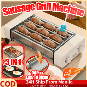 3 In 1 Sausage Grilling Machine With Removable BBQ Grill And Griddle Plate Electric Hot Dog Roller Grill Machine For Party Indoor BBQ Charcoal Grill Rack With Barbecue Tool For Kitchen Home Camping