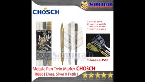 Spidol Metalik Chosch CS H886 Set isi 4 pcs / Metallic Twin Marker Brush & Bold Warna Putih - White / Emas - Gold / Perak - Silver