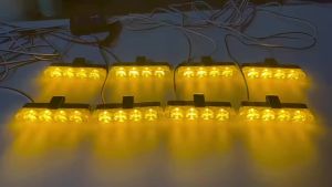 4 LED Car Grid Strobe Light Amber LED Flash Beacon 8 In 1 Car Truck Front Grille Emergency Flash Warning Lamp 12V