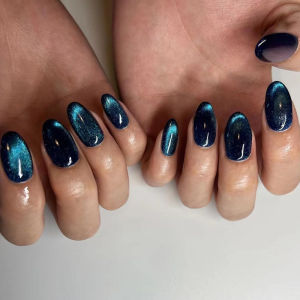 24 PCs Short French Minimalist Cat-eye Nails with 1 Jelly Gel and 1 Nail File