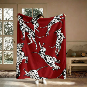 BILIBILI | Dalmatians Jumping Red Flannel Blanket Perfect for Sofa Office Bed Travel Sleep Read Relax Camping Four Season Use