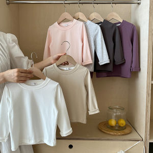 6 Colors Autumn Long Sleeve Tees Childrens T-shirt Cotton Solid Color Base Coat Leisure Wear Boys Girls Tops Kids Clothes