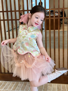 Áo Vest Cổ Đứng Không Tay Cho Bé Gái Mùa Hè Phong Cách Trung Hoa Mới Áo Sơ Mi Trẻ Em Áo Vest Trẻ Em Áo Vest Cho Bé Gái