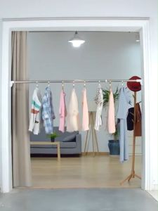 [GGJJ] ราวสแตนเลส ราวแขวนผ้า ราวม่าน ไม้แขวนเสื้อ ขนาดท่อ 32 มม（ตัวเลือกความยาวมากมาย） ยืดหดได้ ไม่ต้องเจาะผนั ใช้งานได้ดีกับผนังหลายประเภท