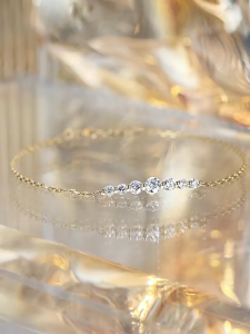 Queensun 18kgold bracelet Japanese style for Girls lab diamond real diamond smile layered