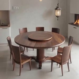 New Chinese Style round Dining Table And Chair Set with Black Walnut Wood Solid Wood Dinner Table for Hotel Villa Restaurant