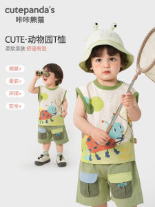 Áo Thun Trẻ Em Mùa Hè in Hình Gấu Trúc Hoạt Hình Áo Vest in Họa Tiết Hoạt Hình Cho Bé Trai Áo Thun Cotton Không Tay Cổ Tròn