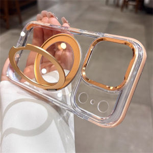 Rotating Bracket Bumper Transparent For Magsafe Case for iPhone 17 16 15 Pro Max Air Magnetic Wireless Charging Acrylic Cover