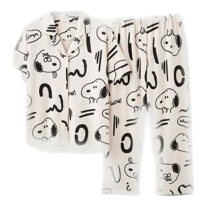 Bộ đồ ngủ đôi MiiOW làm bằng vải cotton tay ngắn quần dài thoáng khí rộng rãi