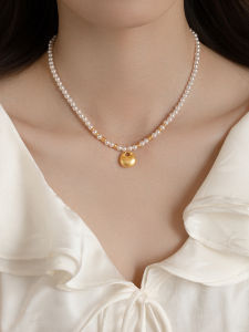 New Chinese Style Pearl Necklace & Women's Sweater Chain Lock Pendant Fashionable Jewelry Original Design Gold Plated Gemstone